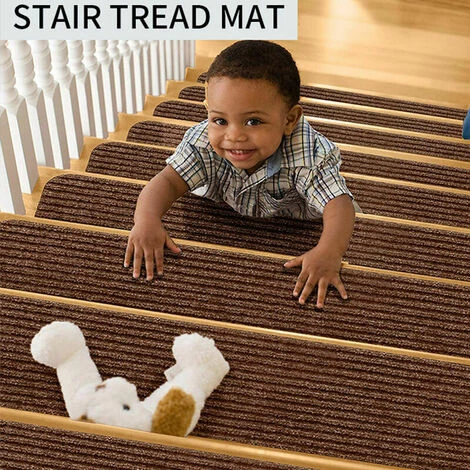 Dontodent Lot De 15 Marchettes D'escalier, 20 X 76 Cm Tapis De Sécurité Antidérapant Tapis D'intérieur Antidérapant Pour Enfants, Aînés Et Animaux De Compagnie Avec Adhésif Réutilisable, Marron 1 Dontodent Lot De 15 Marchettes D'escalier, 20 X 76 Cm Tapis De Sécurité Antidérapant Tapis D'intérieur Antidérapant Pour Enfants, Aînés Et Animaux De Compagnie Avec Adhésif Réutilisable, Marron