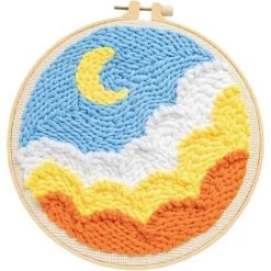 AOUGO DIY Paysage Loquet Crochet Kits De Broderie Pour Enfant Débutant, Tapis Crochet Artisanat Tricot Broderie Kit Poinçon Aiguille Kit De Démarrage Avec Poinçon Aiguille & Fil, A