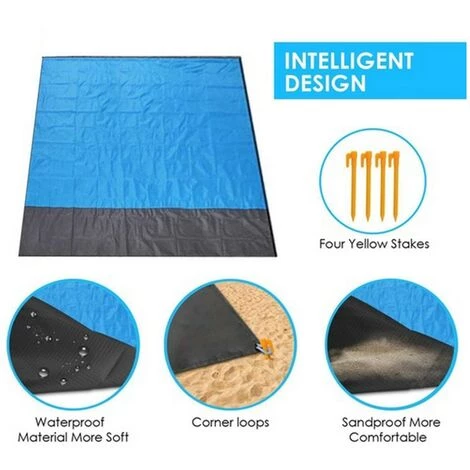 QERSTA Couverture De Plage à Poches étanches 2x2.1 M, Matelas Pliant, Portable Et Léger, Tapis De Pique-nique En Plein Air, 3 QERSTA Couverture De Plage à Poches étanches 2x2.1 M, Matelas Pliant, Portable Et Léger, Tapis De Pique-nique En Plein Air, – Image 3
