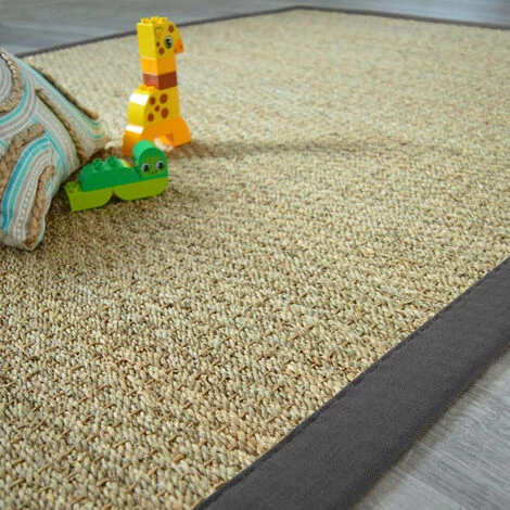 DÉCOWEB Tapis Jonc De Mer Varana Panama - Ganse Coton Anthracite - 120 X 170 Cm 2 DÉCOWEB Tapis Jonc De Mer Varana Panama - Ganse Coton Anthracite - 120 X 170 Cm – Image 2