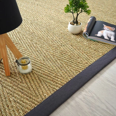 DÉCOWEB Tapis Jonc De Mer Assam Chevron - Ganse Coton Anthracite - 80 X 150 Cm 3 DÉCOWEB Tapis Jonc De Mer Assam Chevron - Ganse Coton Anthracite - 80 X 150 Cm – Image 3