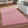 Paco Home Tapis De Salon Tissage Plat À Franges Fait Main Motif Monochrome 60x100 Cm, Rose