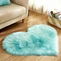 40 X 50 Cm / 15,7 X 19,6 Pouces Petit Coeur Forme Faux Tapis En Peau De Mouton Doux Long En Peluche Moelleux Shaggy Tapis Tapis Tapis Chambre Canapé Tapis De Sol Décoratif - Bleu Clair S'arêern