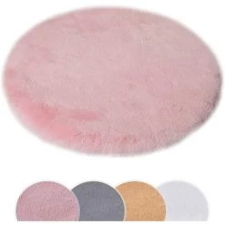 BDD Tapis Cheveux Longs Tapis De Sol Rond Salon Chambre Tapis Pieds De Sol (Rose 60*60cm)