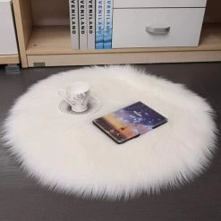 BDD Tapis En Peau D'agneau Moelleux Moelleux En Peluche Coussin De Chaise Coussin De Canapé (Blanc, 45 X 45 Cm)