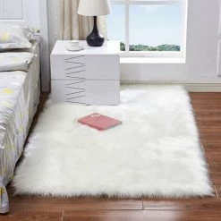 PREMIER Tapis Moelleux Ultra Doux En Peluche Longue Forme Rectangulaire Tapis En Laine En Fausse Peau De Mouton Pour Salon Chambre Balcon Tapis De Sol, S'Il Vous Plait Voir Le Tableau Des Tailles, Blanc, 30 X 30Cm - Blanc, 30 X 30Cm