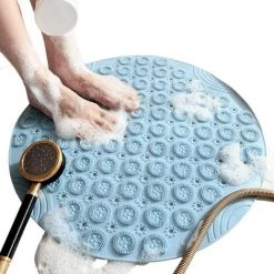 BENOBBY KIDS Tapis De Bain Tapis De Douche Antidérapants De Forme Ronde Tapis De Baignoire Résistants à La Moisissure Avec Ventouses, Tapis De Bain En Caoutchouc Texturé Avec Trou De Vidange（Bleu