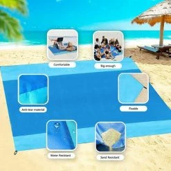 MONLY Tapis De Plage Imperméable, Couverture De Plage Large Anti Sable 200 Cm X 210 Cm Drap De Plage Avec 4 Piquets Pour Plage, Camping, Picnic, Parc, Voyage Ect Les Èvénements En Extérieur -Tapis et paillasson Soldes 65485413 3