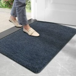 OSQI Paillasson Anti-salissures, Tapis Anti-dérapant Pour Intérieur Et Extérieur, Tapis D'entrée Super Absorbant, Lavable En Machine, Tapis De Sol Doux (bleu-noir, 50 X 80 Cm)