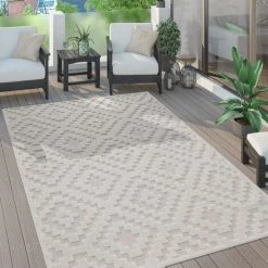 Paco Home Tapis Exterieur Terrasse Salon Cuisine Motif Scandinave Motif Ethnique Uni 60x100 Cm, Crème 2
