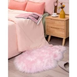 BDD Tapis Imitation Peau De Mouton Meilleure Qualité Tapis Irrégulier Pour Chambre, Salon, Chambre D'enfant Rose -Tapis et paillasson Soldes 65905909 4