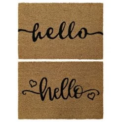 BRICOMARTEAU Paillasson DKD Home Decor Hello Marron Noir PVC Coco (2 Pcs) (60 X 40 X 1.5 Cm)