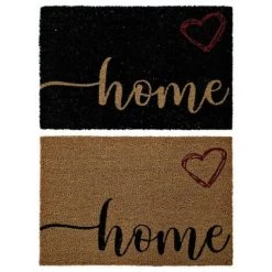 BRICOMARTEAU Paillasson DKD Home Decor Marron Noir PVC Coco Coeur (2 Pcs) (60 X 40 X 1.5 Cm)