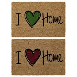 BRICOMARTEAU Paillasson DKD Home Decor I Love Home Marron Rouge Vert PVC Coco (2 Pcs) (60 X 40 X 1.5 Cm)