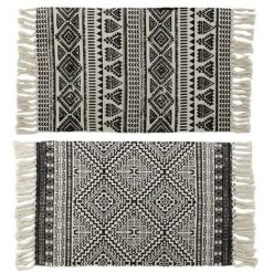BRICOMARTEAU Tapis DKD Home Decor Noir Polyester Coton Blanc (2 Pcs) (90 X 60 X 1 Cm)