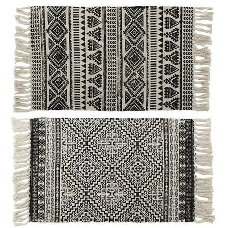 BRICOMARTEAU Tapis DKD Home Decor Noir Polyester Coton Blanc (2 Pcs) (90 X 60 X 1 Cm) 1 BRICOMARTEAU Tapis DKD Home Decor Noir Polyester Coton Blanc (2 Pcs) (90 X 60 X 1 Cm)