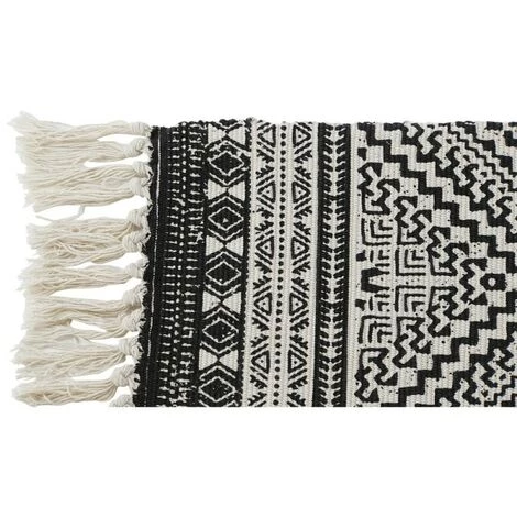 BRICOMARTEAU Tapis DKD Home Decor Noir Polyester Coton Blanc (2 Pcs) (90 X 60 X 1 Cm) 2 BRICOMARTEAU Tapis DKD Home Decor Noir Polyester Coton Blanc (2 Pcs) (90 X 60 X 1 Cm) – Image 2