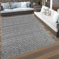 Paco Home Tapis Exterieur Terrasse Balcon Tapis Cuisine Scandinave Geometrique Anthracite 80x150 Cm