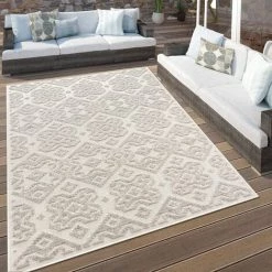 Paco Home Tapis Exterieur Terrasse Balcon Tapis Cuisine Scandinave Geometrique 3D Crème 60x100 Cm