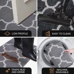 HELLO KITTY BAIN Tapis De Porte D'intérieur - Antidérapant, Absorbant L'eau, Antisalissure, Lavable En Machine, Tapis De Porte, Carreaux Gris -Tapis et paillasson Soldes 66074038 5