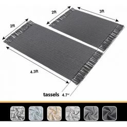 Petit Tapis Tissé Avec Pompons à Rayures Chics Ephé -Tapis et paillasson Soldes 66086172 3
