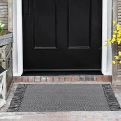 Petit Tapis Tissé Avec Pompons à Rayures Chics Ephé -Tapis et paillasson Soldes 66086172 4