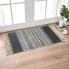 DONTODENT Tapis En Coton Tissé Avec Pompons - Cuisine Salon Chambre Buanderie Couloir (60x90cm, Bordure Noire)