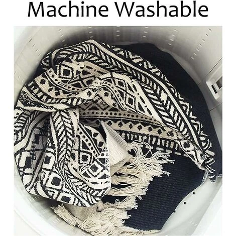 DONTODENT Tapis En Coton Tissé Avec Pompons - Cuisine Salon Chambre Buanderie Couloir (60x90cm, Bordure Noire) 5 DONTODENT Tapis En Coton Tissé Avec Pompons - Cuisine Salon Chambre Buanderie Couloir (60x90cm, Bordure Noire) – Image 5