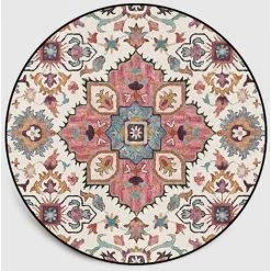 OCXIN Tapis Rond 100cm Motif De Fleurs Colorées Tapis Bohème Décoratif Salon Chambre Mandala Imprimé Tapis Rond Vintage Boho Intérieur Et Extérieur