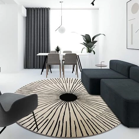 OCXIN Tapis Rond Design Moderne Pour Salon Chambre D'enfant Tapis 100 Cm Rond Blanc Noir Extérieur Géométrie Rayures Motif Tapis Décoratif Court Tapis En Peluche Paillasson Rond 2 OCXIN Tapis Rond Design Moderne Pour Salon Chambre D'enfant Tapis 100 Cm Rond Blanc Noir Extérieur Géométrie Rayures Motif Tapis Décoratif Court Tapis En Peluche Paillasson Rond – Image 2