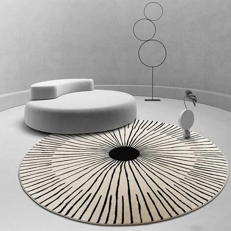 OCXIN Tapis Rond Design Moderne Pour Salon Chambre D'enfant Tapis 100 Cm Rond Blanc Noir Extérieur Géométrie Rayures Motif Tapis Décoratif Court Tapis En Peluche Paillasson Rond 3 OCXIN Tapis Rond Design Moderne Pour Salon Chambre D'enfant Tapis 100 Cm Rond Blanc Noir Extérieur Géométrie Rayures Motif Tapis Décoratif Court Tapis En Peluche Paillasson Rond – Image 3