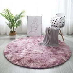 GGNRALNY Tapis De Chambre Ronde Moelleux Salon Chevet Chambre Tapis De Ménage Tapis En Peluche Modernes Adaptés à La Décoration Intérieure(Blanc Violet, Diamètre 100cm)