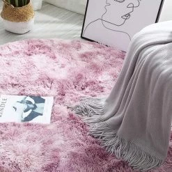 GGNRALNY Tapis De Chambre Ronde Moelleux Salon Chevet Chambre Tapis De Ménage Tapis En Peluche Modernes Adaptés à La Décoration Intérieure(Blanc Violet, Diamètre 100cm) -Tapis et paillasson Soldes 67353682 5