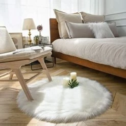 GGNRALNY Peau De Mouton Synthétique,Cozy Sensation Comme Véritable Laine Tapis En Fourrure Synthétique, Man-Made Luxe Laine Tapis De Canapé Coussin (Rond Blanc, 60x60 CM)