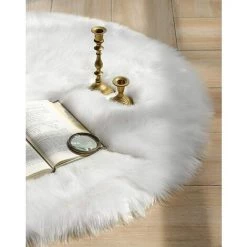 GGNRALNY Peau De Mouton Synthétique,Cozy Sensation Comme Véritable Laine Tapis En Fourrure Synthétique, Man-Made Luxe Laine Tapis De Canapé Coussin (Rond Blanc, 60x60 CM) -Tapis et paillasson Soldes 67353715 3