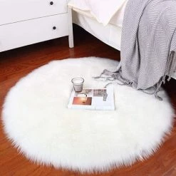 GGNRALNY Peau De Mouton Synthétique,Cozy Sensation Comme Véritable Laine Tapis En Fourrure Synthétique, Man-Made Luxe Laine Tapis De Canapé Coussin (Rond Blanc, 60x60 CM) -Tapis et paillasson Soldes 67353715 5