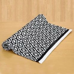 GGNRALNY Tapis Noir Et Blanc - Rug Coton Motif Geometrique Conception Decoratif En Tissu Tissé Pour Chambre à Coucher, Salon, Hall - 86 X 53 Cm -Tapis et paillasson Soldes 67353725 5