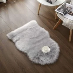 GGNRALNY Faux Fourrure D'agneau Mouton Tapis 60 X 90 Cm Mouton Tapis Longhair Imitation Fourrure Lit Tapis Coton Canapé Tapis (Gris) -Tapis et paillasson Soldes 67353856 4
