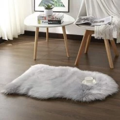 GGNRALNY Faux Fourrure D'agneau Mouton Tapis 60 X 90 Cm Mouton Tapis Longhair Imitation Fourrure Lit Tapis Coton Canapé Tapis (Gris) -Tapis et paillasson Soldes 67353856 5