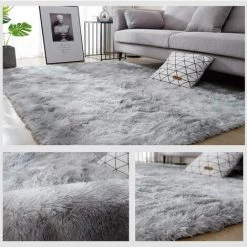 GGNRALNY Tapis Chambre Shaggy Tapis Pour Salon Tapis De Sol Grand Pour Couloir Soft Tapis à Poils Longs Moelleux Tapis Antidérapant Intérieur Moelleux Pour Salon Chambre Enfants(Blanc Gris,120*160cm) -Tapis et paillasson Soldes 67354080 4