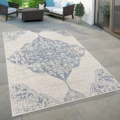 Paco Home Tapis Exterieur Terrasse Salon Cuisine Motif Oriental Ornements Moderne Bleu 60x100 Cm