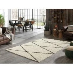 NAZAR Tapis De Salon Shaggy Berbere - AYA 471 Creme - En Polypropylene - 120x160cm