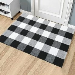 TANèTUE Tapis D'extérieur à Carreaux Buffalo Avec Paillasson Classique Lavable à Carreaux Noirs Et Blancs 23 X 35 Pouces