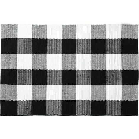 TANèTUE Tapis D'extérieur à Carreaux Buffalo Avec Paillasson Classique Lavable à Carreaux Noirs Et Blancs 23 X 35 Pouces 2 TANèTUE Tapis D'extérieur à Carreaux Buffalo Avec Paillasson Classique Lavable à Carreaux Noirs Et Blancs 23 X 35 Pouces – Image 2