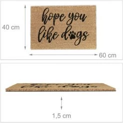 Relaxdays Paillasson Coco, Hope You Like Dogs, Intérieur, Extérieur, Tapis De Porte Antidérapant, 40x60 cm, Nature/noir -Tapis et paillasson Soldes 67434729 5