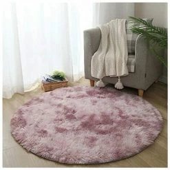 LLOVE Tapis De Sol Tapis Ronds Tie-dye Tapis Dégradé De Couleur Net Rouge Avec Le Même Tapis De Chevet Tapis à Poils Longs Tapis De Décoration De Chambre Tapis De Décoration De Maison De Style Pastoral-(rose-60cm)