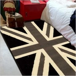 DEZENCO Tapis Enfant 80x150 Cm Rectangulaire BC UNION JACK BLACK AND WITHE Gris Chambre Adapté Au Chauffage Par Le Sol - Gris
