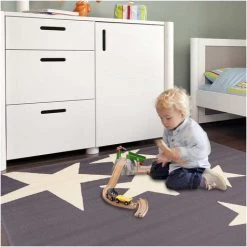 UNAMOURDETAPIS Tapis Enfant 120x170 Cm Rectangulaire BC LES ETOILES Gris Chambre Adapté Au Chauffage Par Le Sol - Gris
