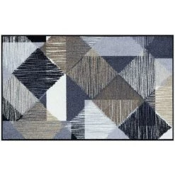 WASH+DRY Tapis Salon 50x75 Cm Rectangulaire LINES AND BOXES TX Bleu Entrée Adapté Au Chauffage Par Le Sol - Bleu