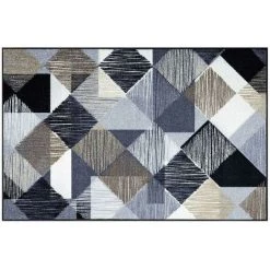 WASH+DRY Tapis Salon 50x75 Cm Rectangulaire LINES AND BOXES TX Bleu Entrée Adapté Au Chauffage Par Le Sol - Bleu -Tapis et paillasson Soldes 7368333 4